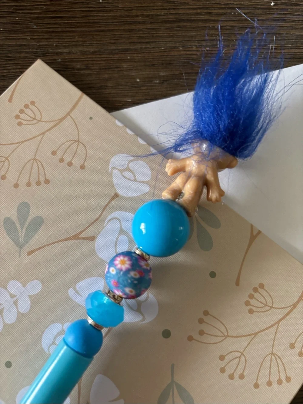 Blue Troll Doll handmade beaded Pen